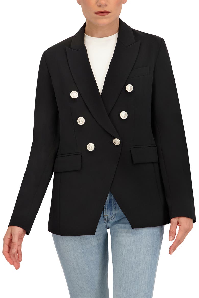 Double Breasted Blazer, Alternate, color, BLACK/ SILVER