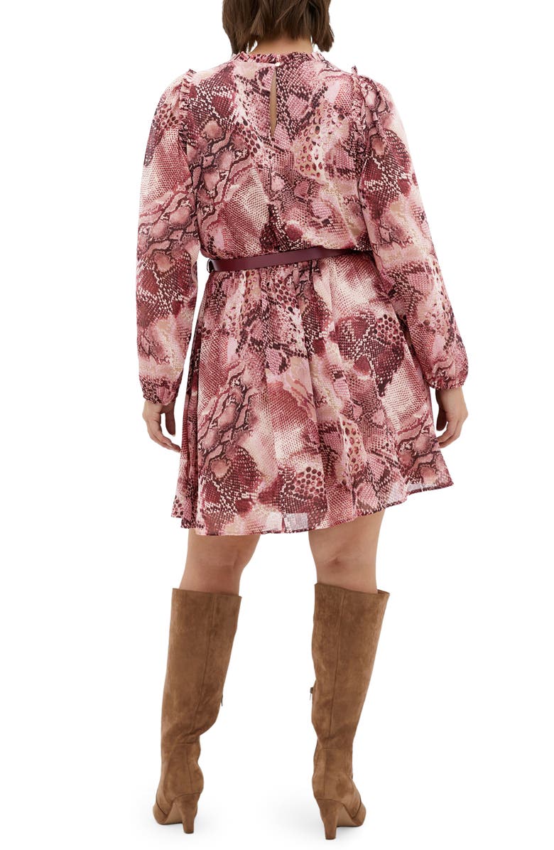 City Chic Maddie Print Belted Long Sleeve Dress, Alternate, color, Viper