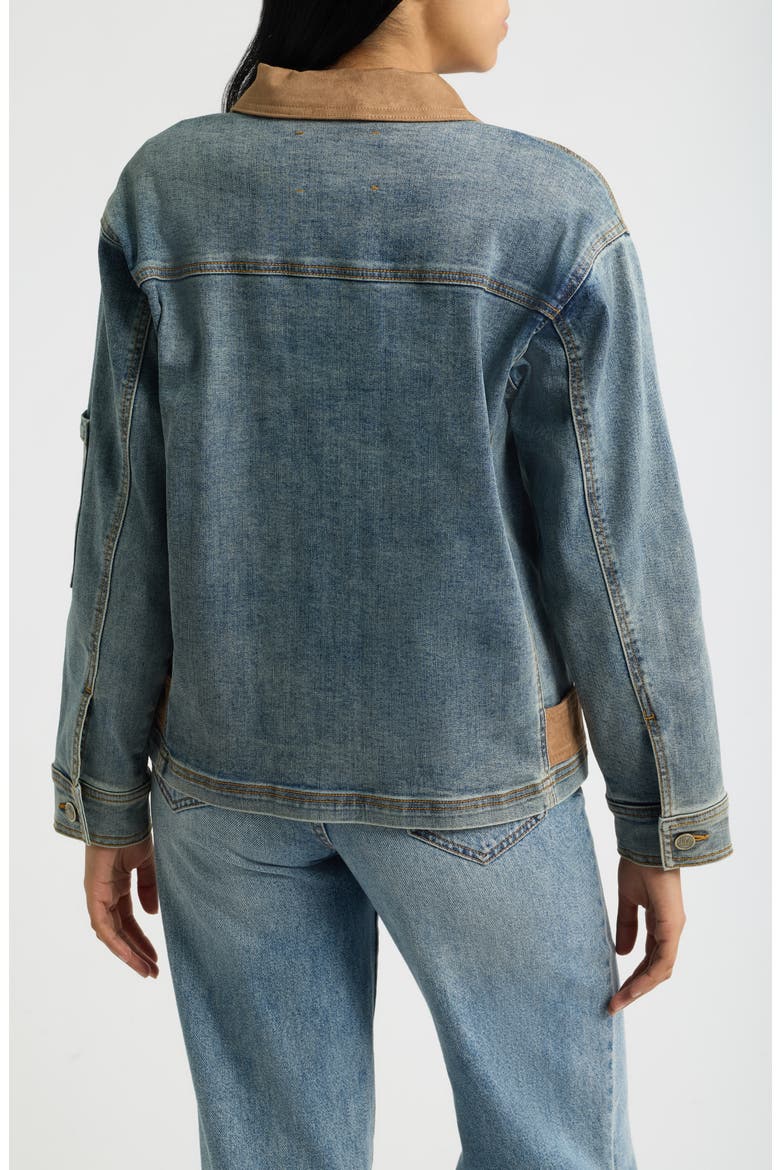 Faux Suede Collar Denim Jacket, Alternate, color, INDIGO