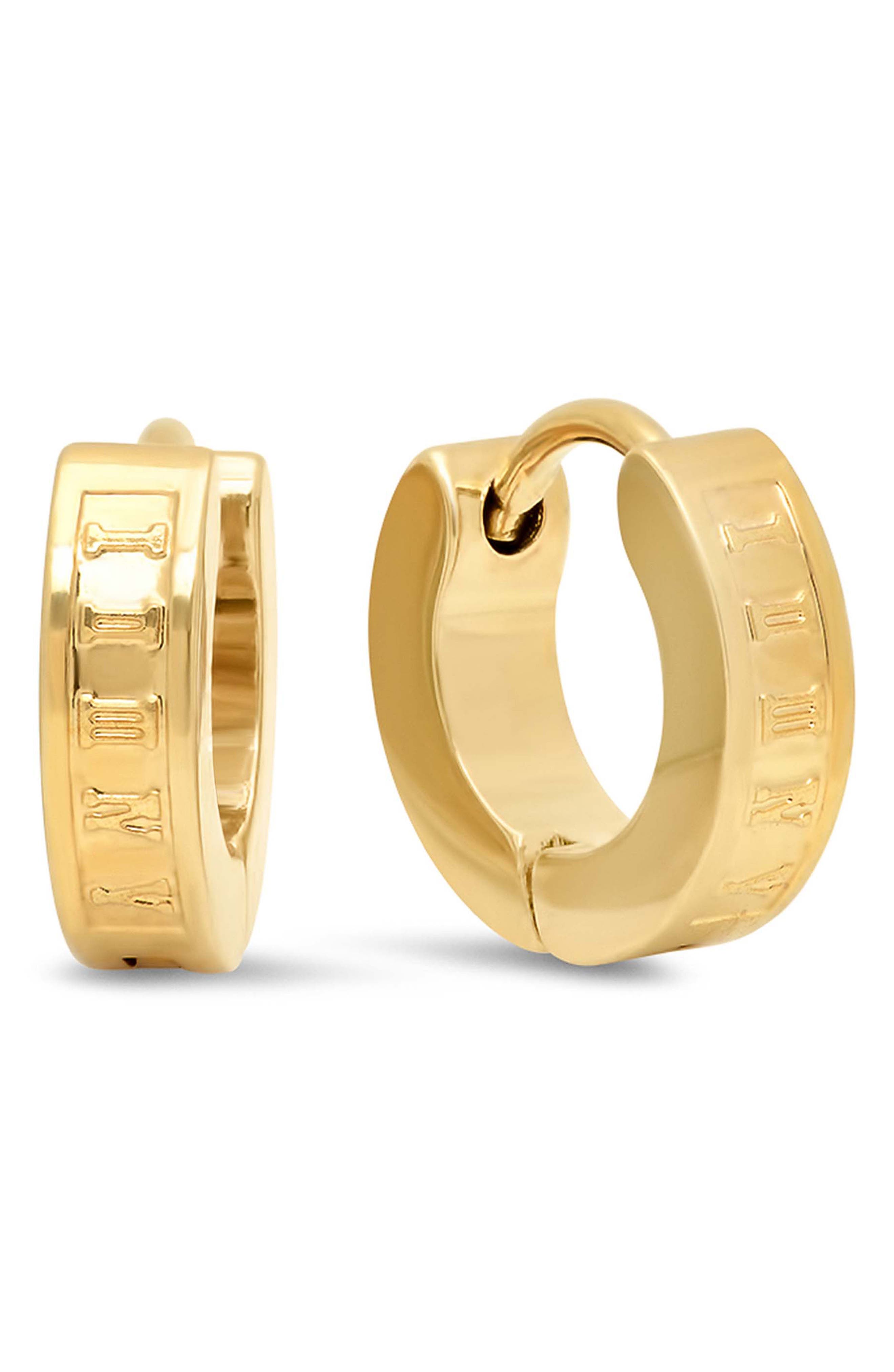 18k Gold Plated Roman Numeral Huggie Hoop Earrings