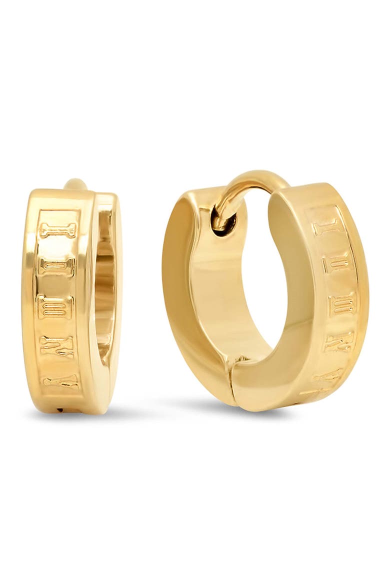 18k Gold Plated Roman Numeral Huggie Hoop Earrings, Main, color, GOLD