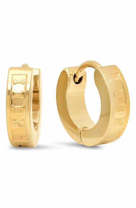 18k Gold Plated Roman Numeral Huggie Hoop Earrings