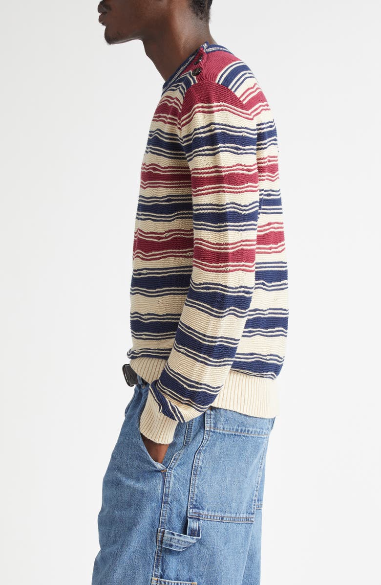 Bottega Veneta Distorted Stripe Linen & Cotton Sweater, Alternate, color, 2962 String/ Navy/ Merlot