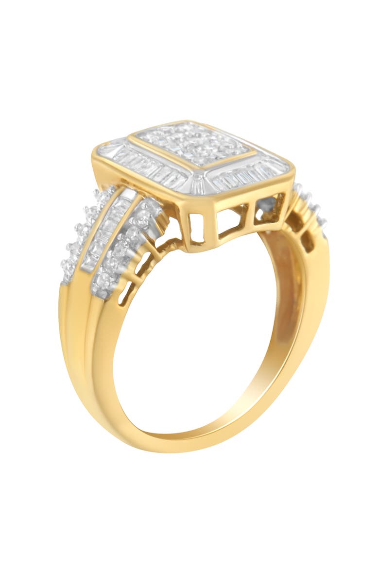 10K Yellow Gold 1.0 Cttw Round and Baguette Diamond Cluster Ring, Alternate, color, Yellow Gold
