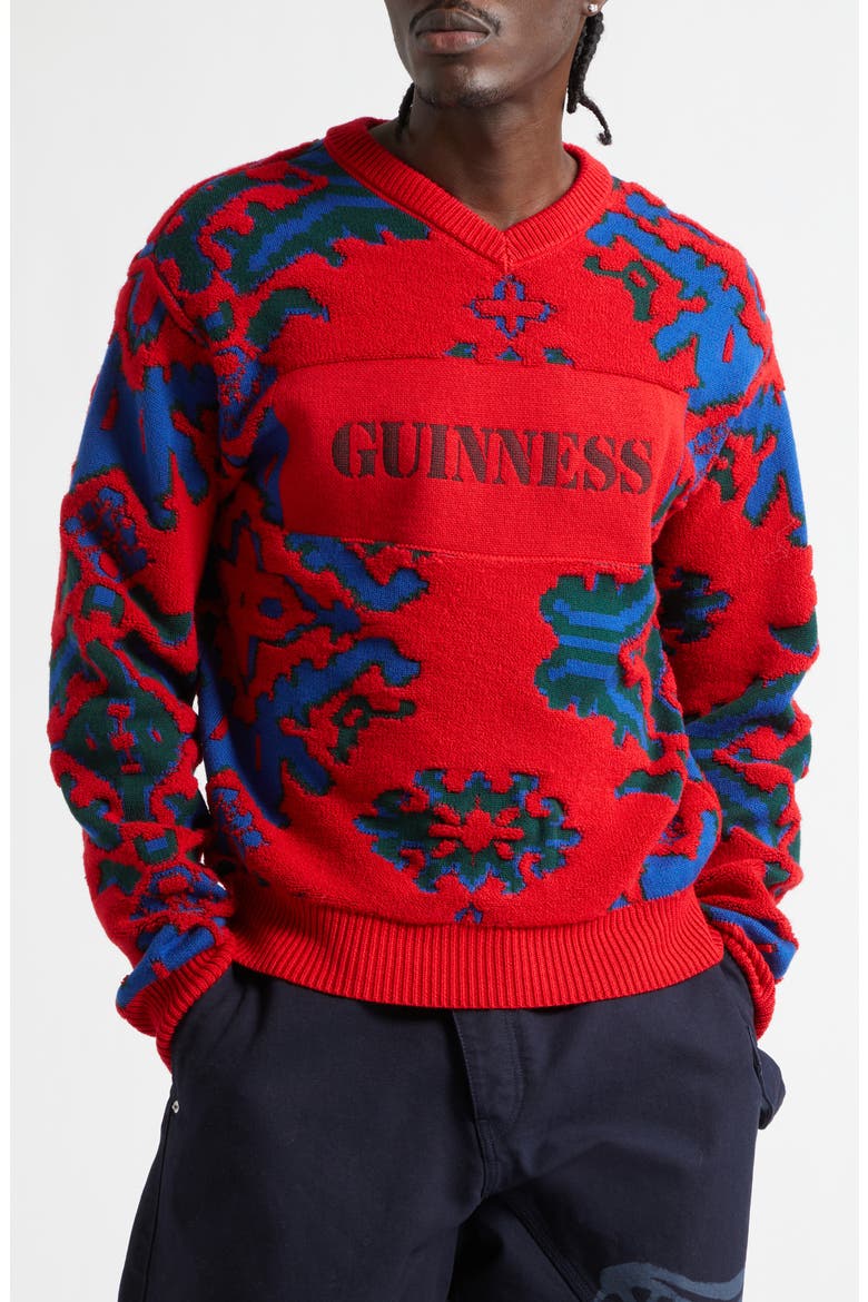 x Guinness Carpet Jacquard Wool Sweater, Main, color, RED