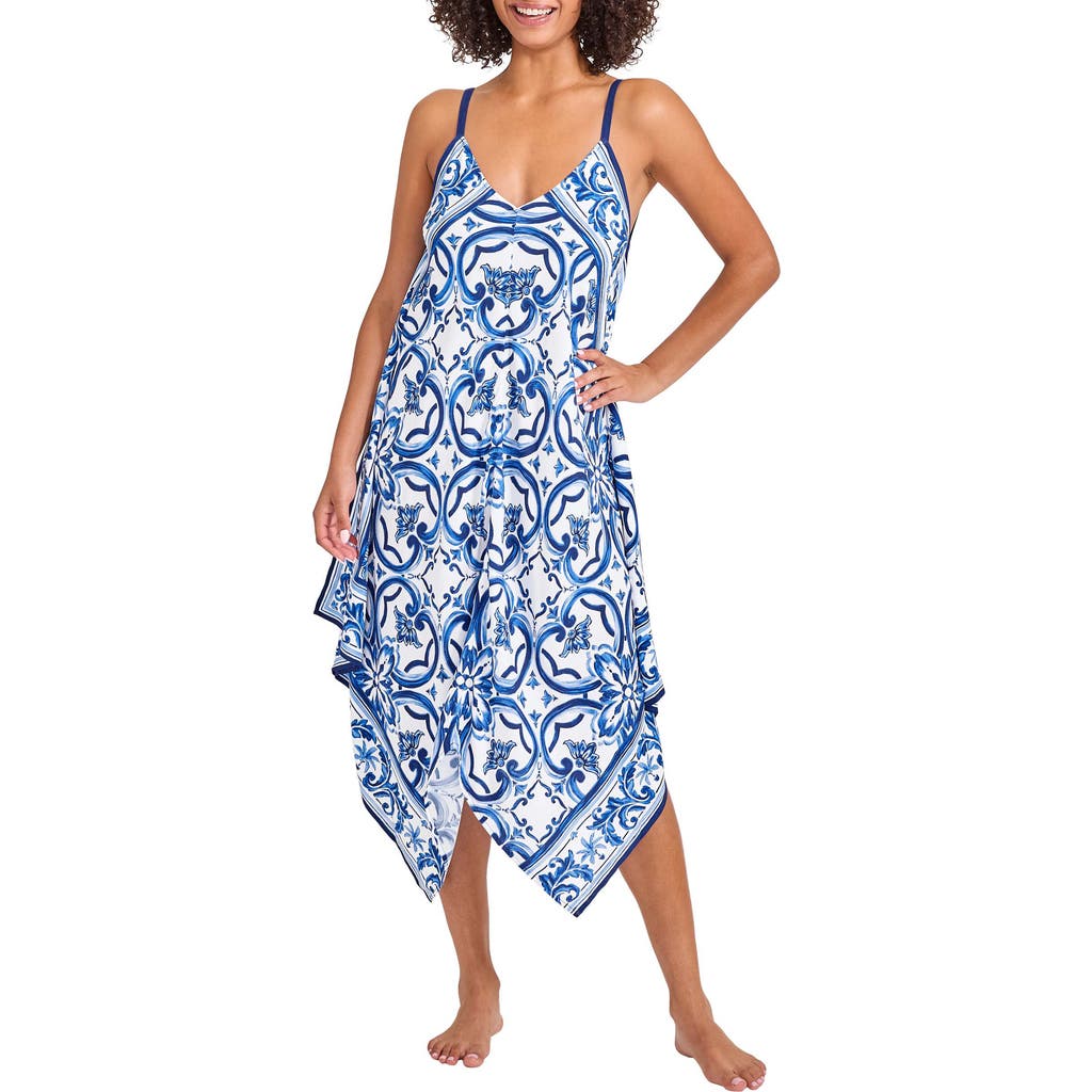 Tommy Bahama Terrazzo Tile Handkerchief Hem Cover-up Dress In Palace Blue