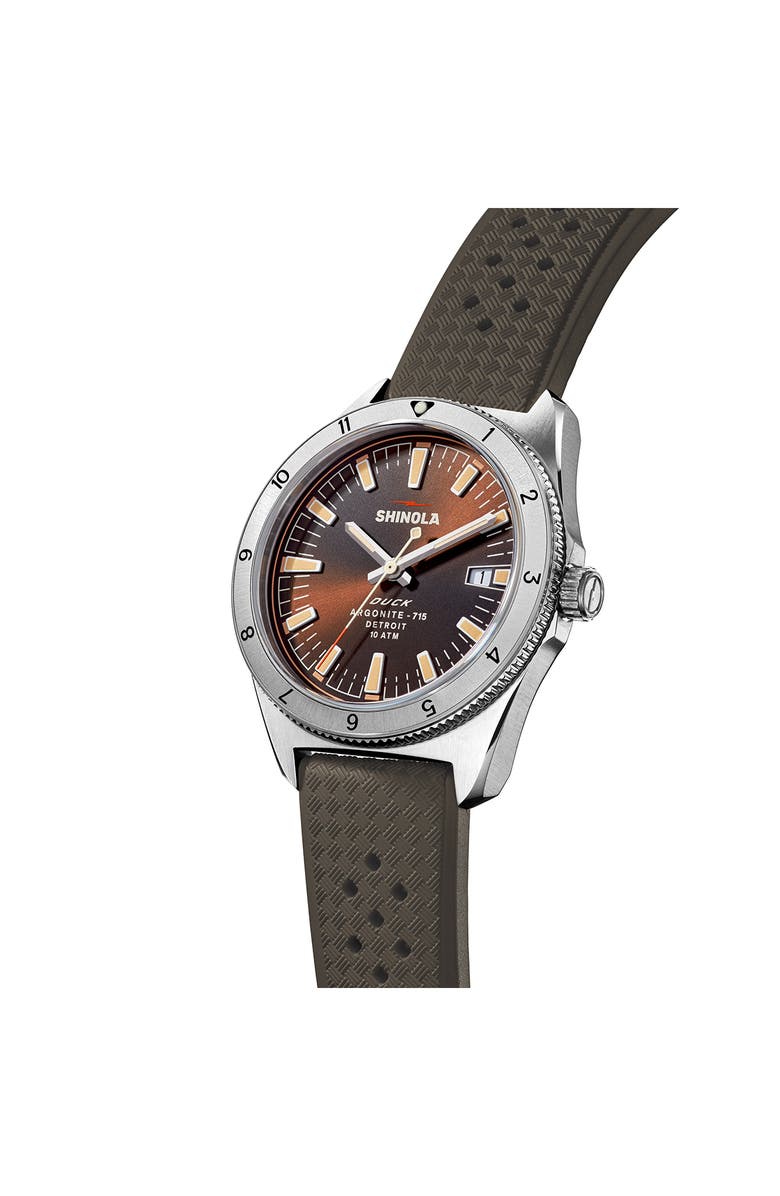 Shinola Duck Brown Rubber Strap Watch, 40mm, Alternate, color, Mallard Brown