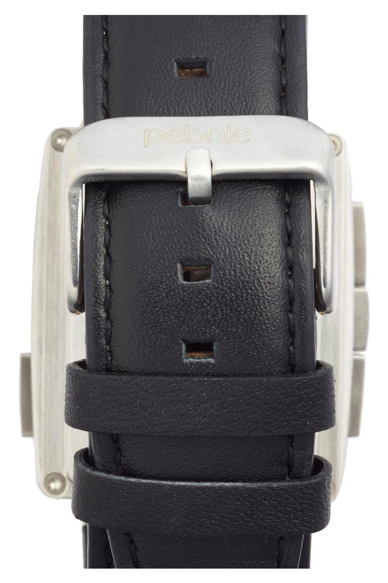 Rectangular Leather Strap Smart Watch, 43mm, Alternate, color, SILVER/ BLACK