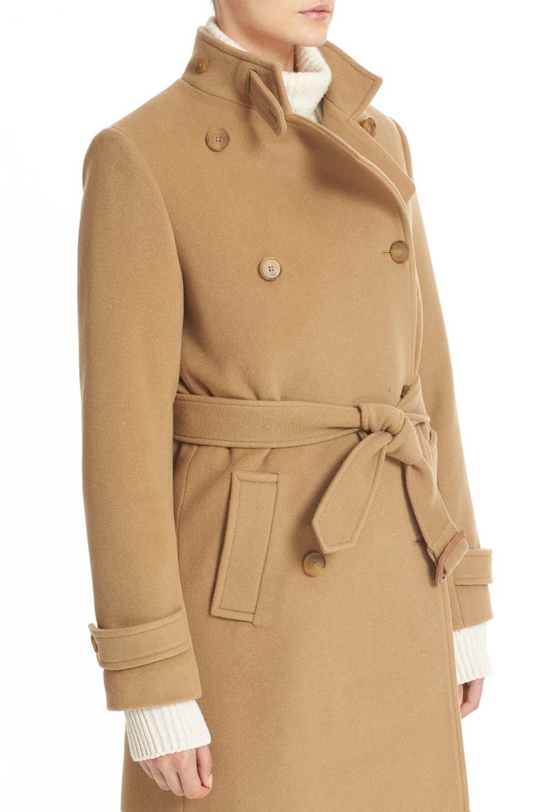 Stand Collar Wool & Cashmere Trench Coat, Alternate, color, CAMEL