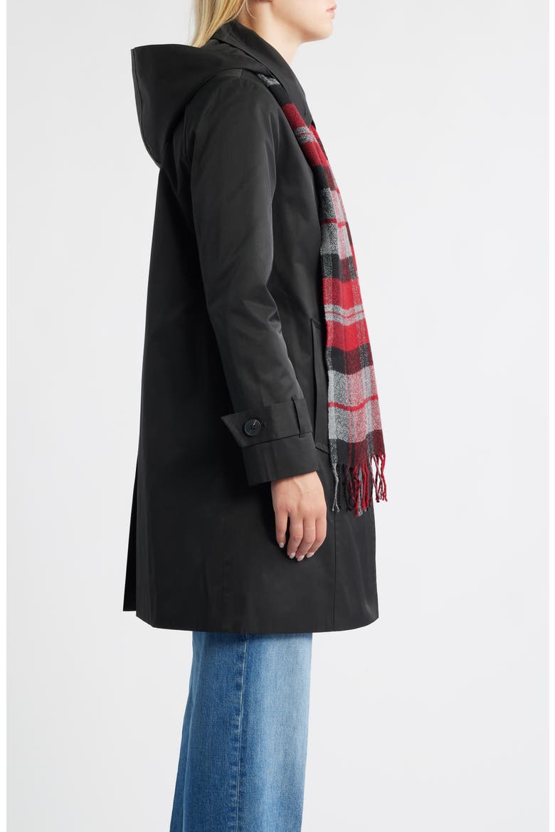 Short Raincoat with Scarf, Alternate, color, BLACK