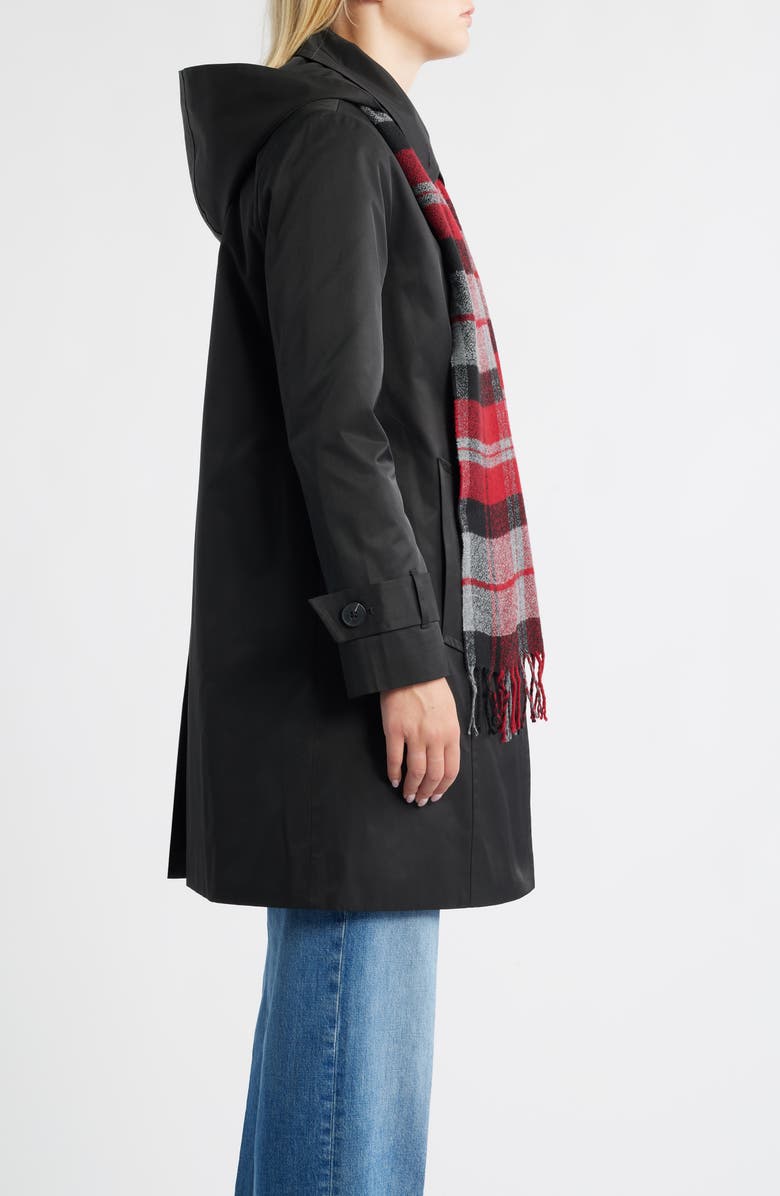 London Fog Short Raincoat with Scarf, Alternate, color, Black