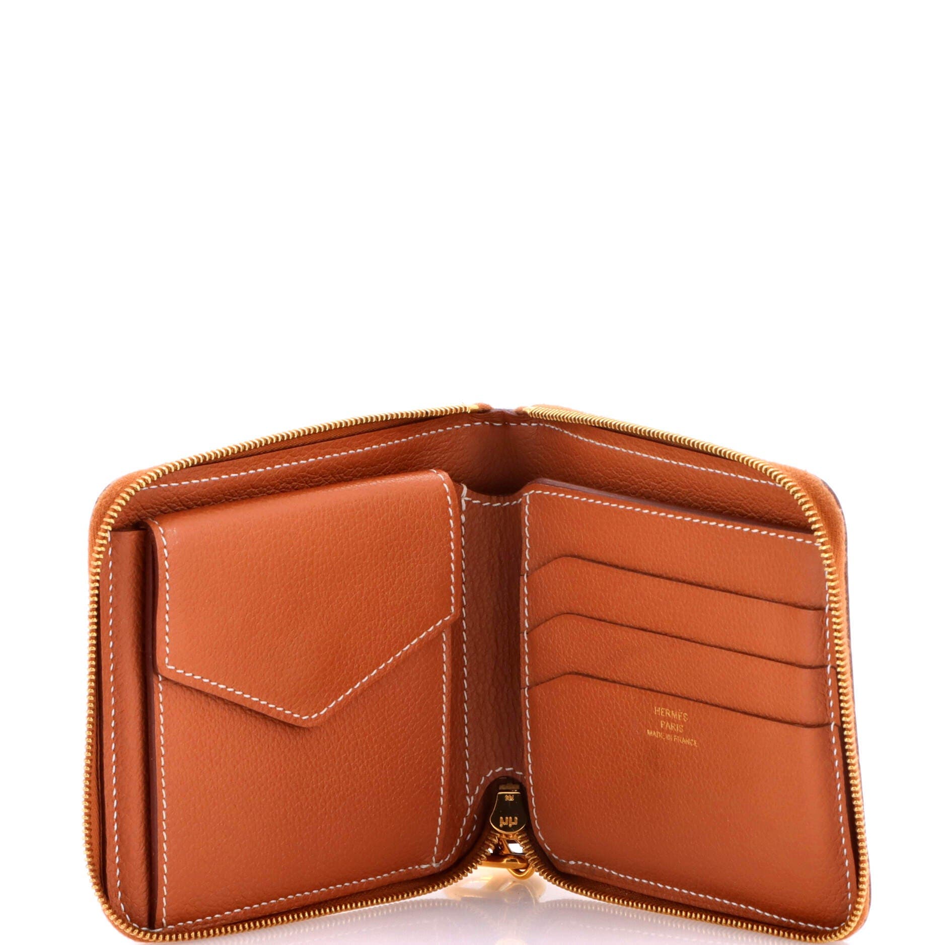 Pre-Owned Hermes Zipengo II Chaine d'Ancre Zip Wallet Leather, Alternate, color, Gold