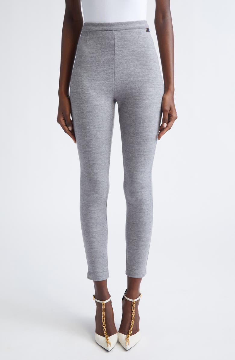 Balmain Virgin Wool & Cotton Blend Leggings, Main, color, Light Grey