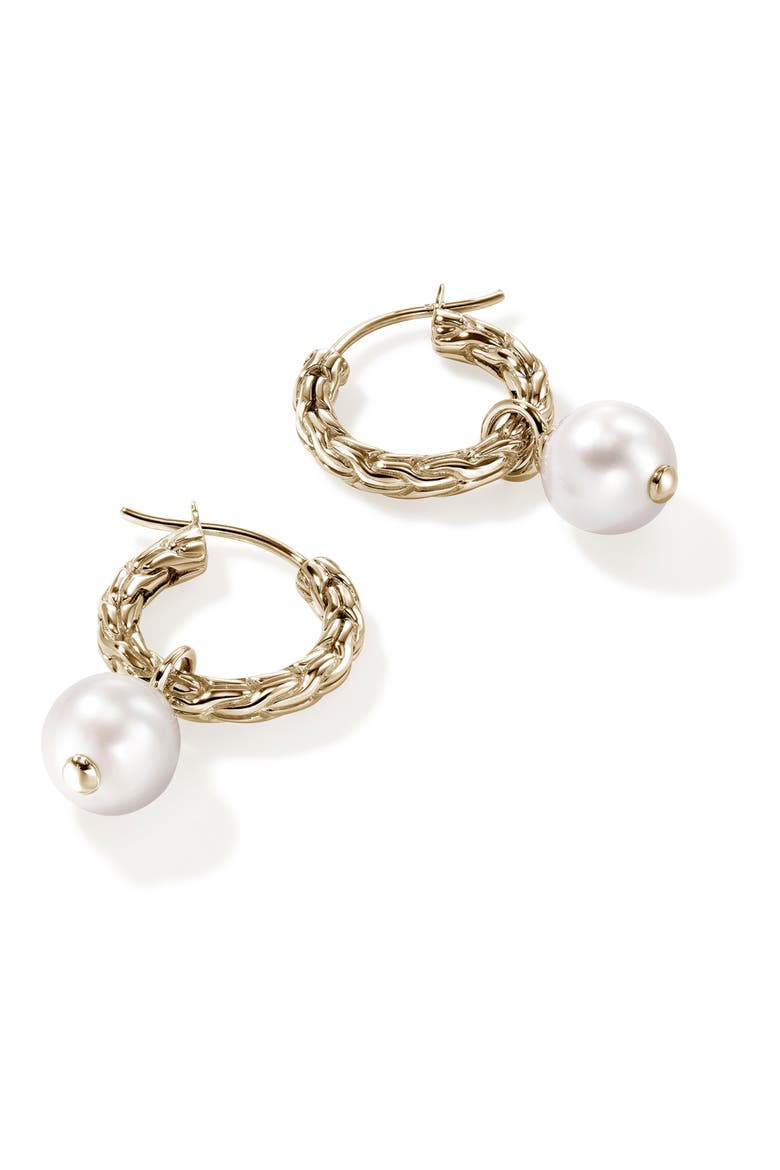 JH Essentials Pearl Hoop Earrings, Sterling Silver, 16mm, Alternate, color, 14K GOLD/ PEARL