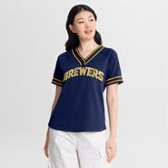 FANATICS Women's Fanatics Navy Milwaukee Brewers Diva Race Ahead Raglan V-Neck T-Shirt