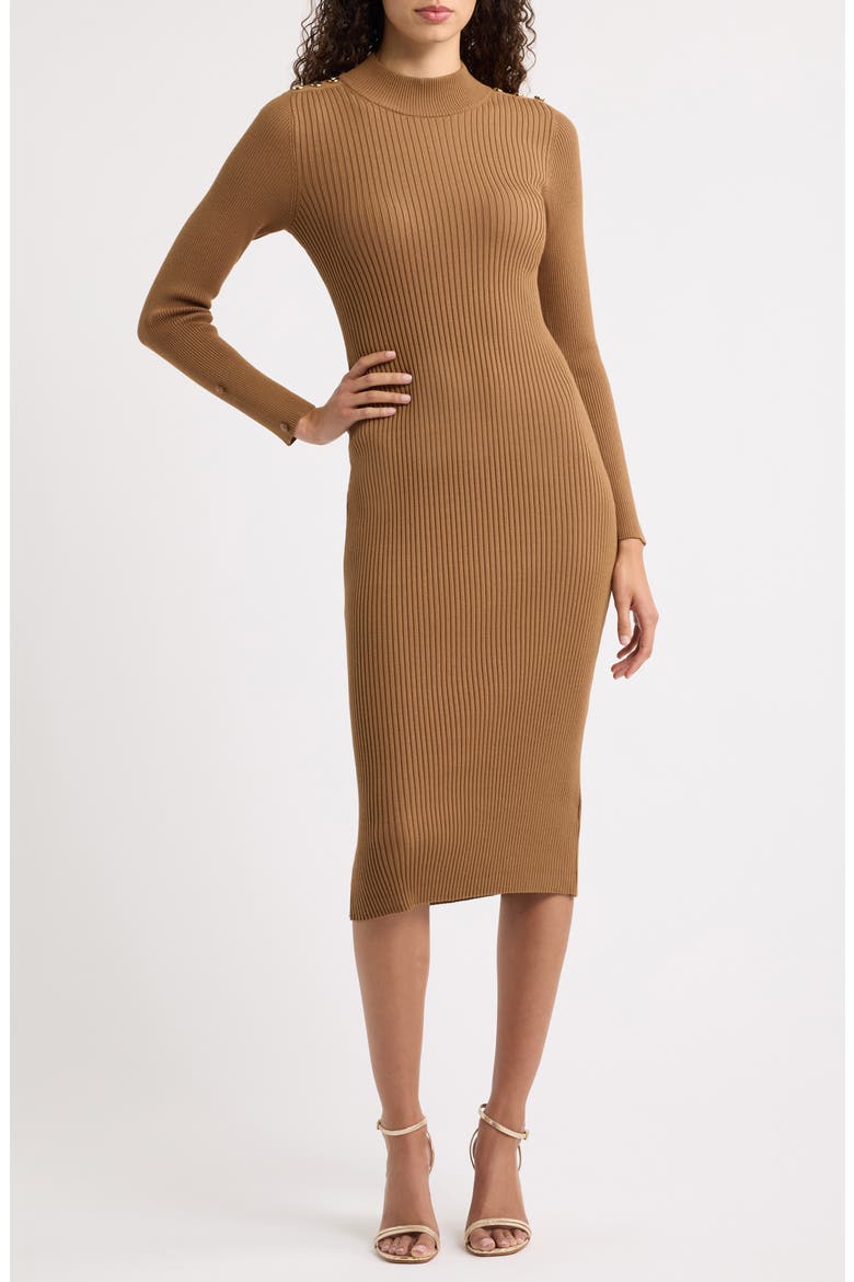 Savannah Faux Fur Cuff Ribbed Sweater Dress, Alternate, color, SABLE