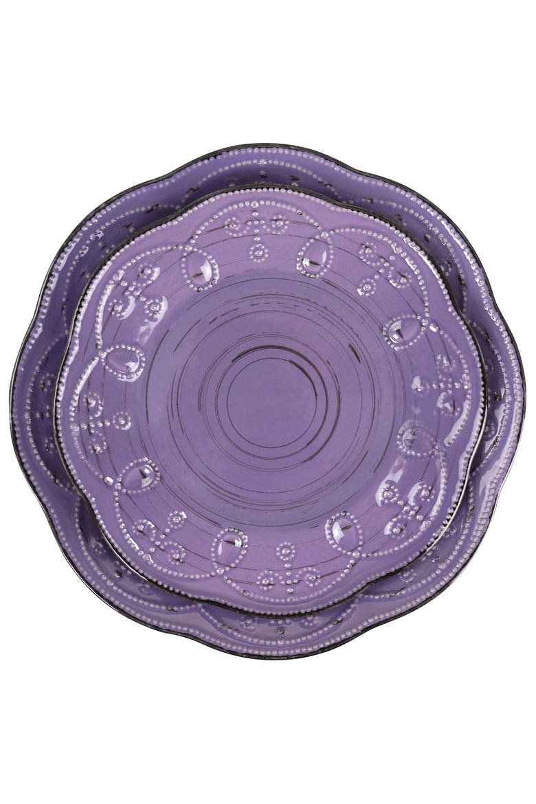 Rustic Birch 16 Piece Stoneware Dinnerware Set, Alternate, color, Purple
