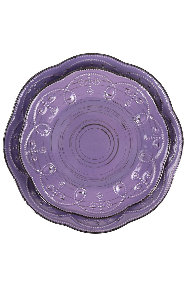 Elama Rustic Birch 16 Piece Stoneware Dinnerware Set, Alternate, color, Purple