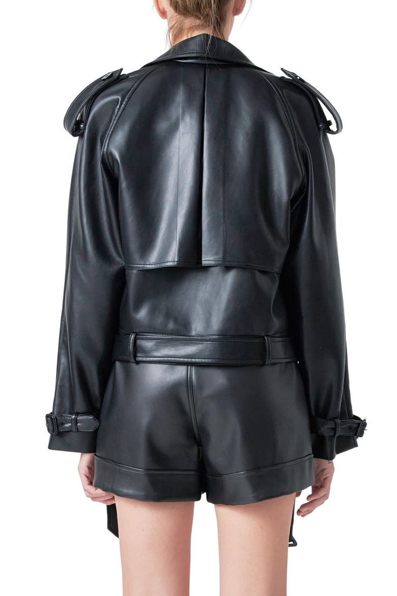 Faux Leather Trench Jacket, Alternate, color, BLACK