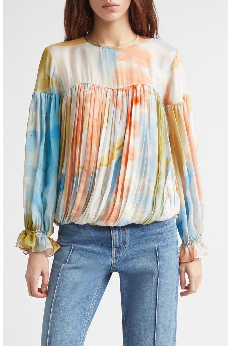 Pearl Abstract Print Silk Top, Main, color, WESTERN DREAM