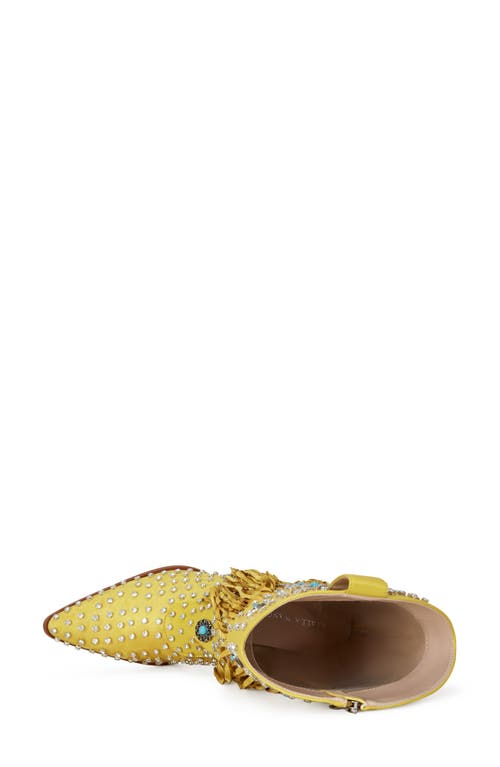 Azalea Wang Greyson Fringe & Stud Cowboy Boot In Yellow