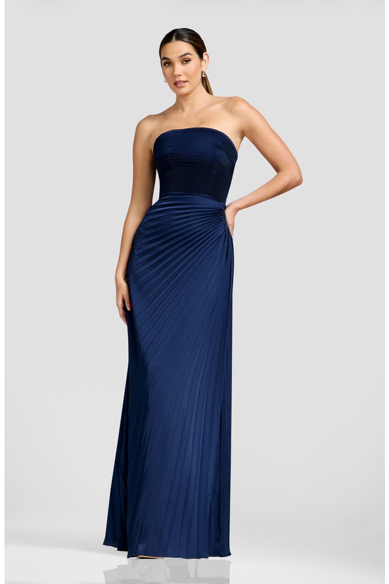 Kinley Accordion Pleat Strapless Evening Gown, Alternate, color, NAVY