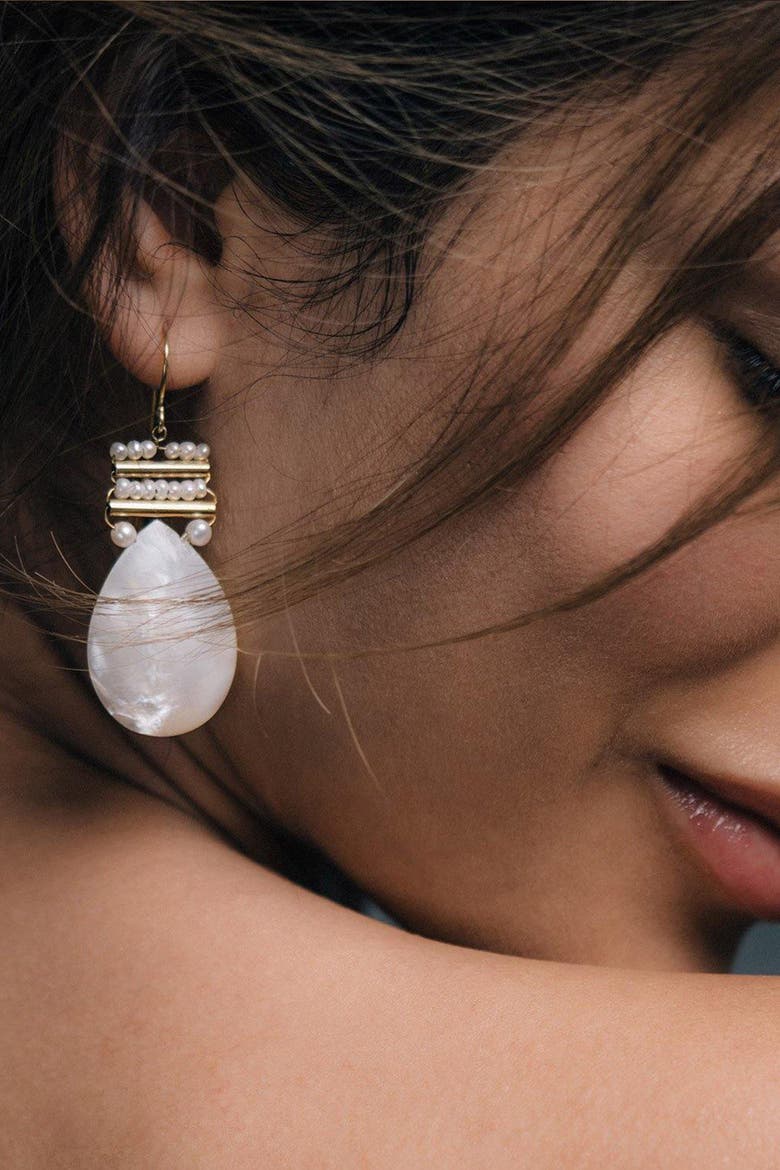 Pearl and Mother of Pearl Pear Drops, Alternate, color, Gold