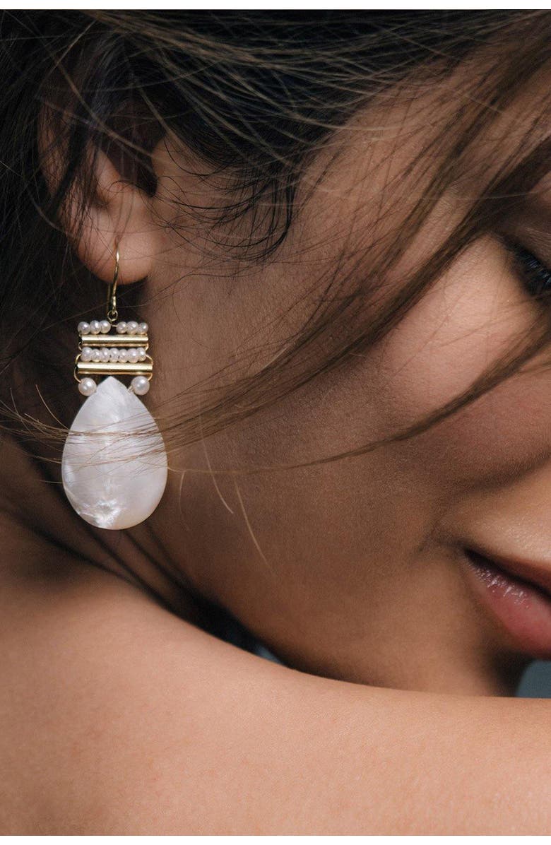 Freya Rose Pearl and Mother of Pearl Pear Drops, Alternate, color, Gold