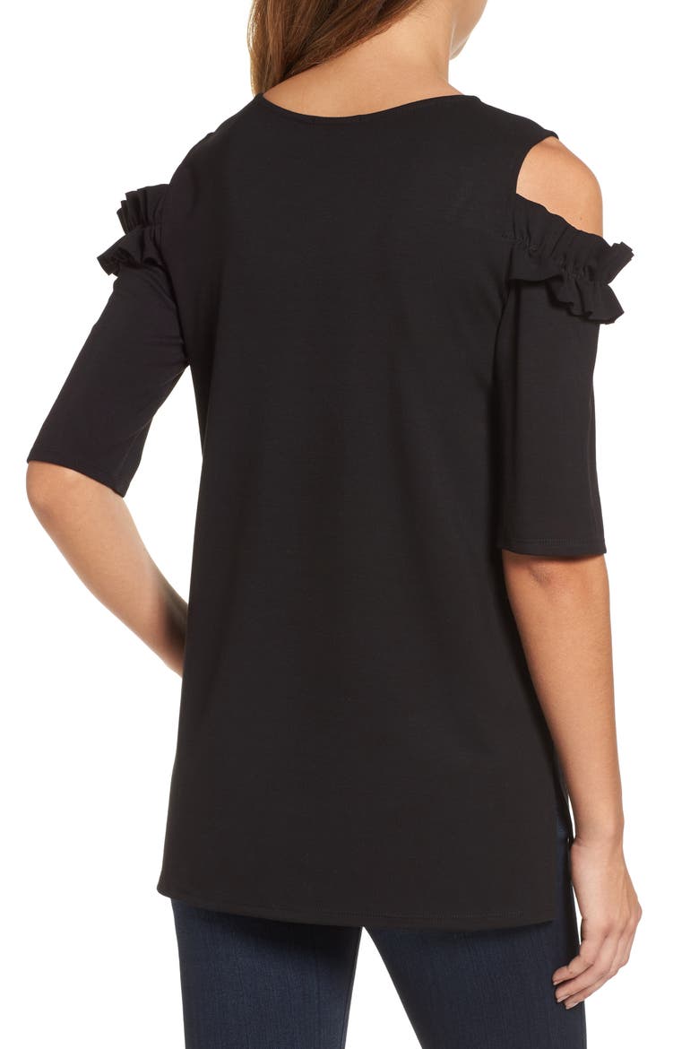 Ruffle Cold Shoulder Tee, Alternate, color, BLACK