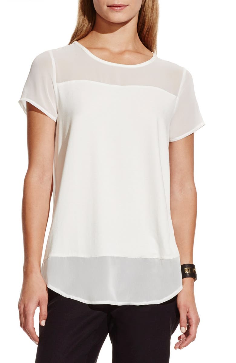 Vince Camuto Chiffon Yoke Short Sleeve Top, Main, color, 