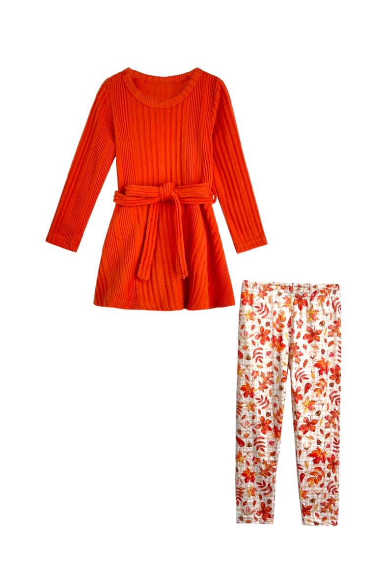 Autumn Harvest Girls Top and Legging Set, Main, color, Orange
