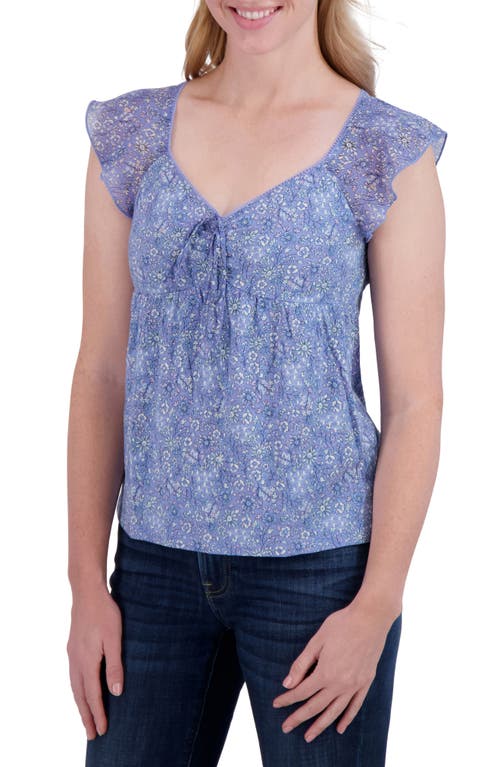 Lucky Brand Floral Tie Front Top In Blue Floral