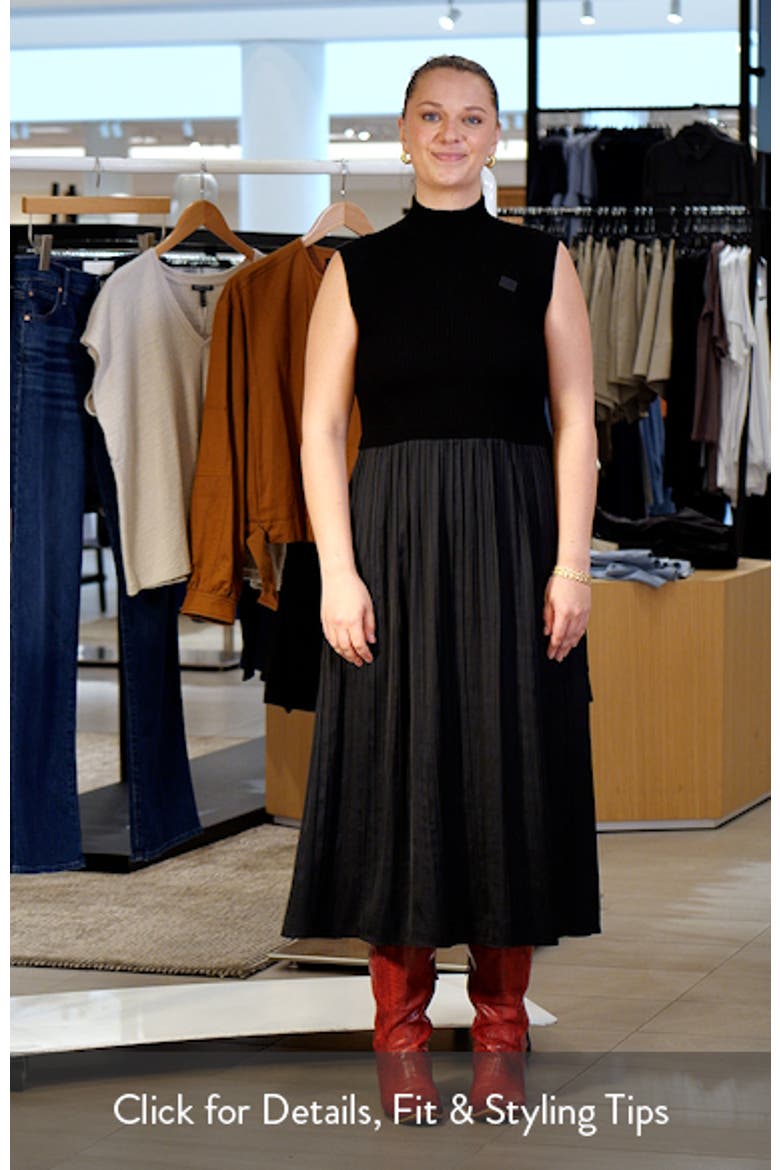 Mixed Media Rib Funnel Neck Midi Dress video