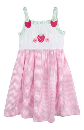 Rare Editions Kids' Strawberry Embroidered Seersucker Dress
