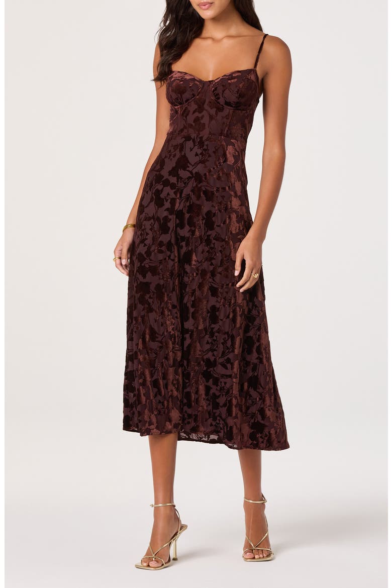 Underwire Burnout Velvet Cocktail Dress, Main, color, BROWN