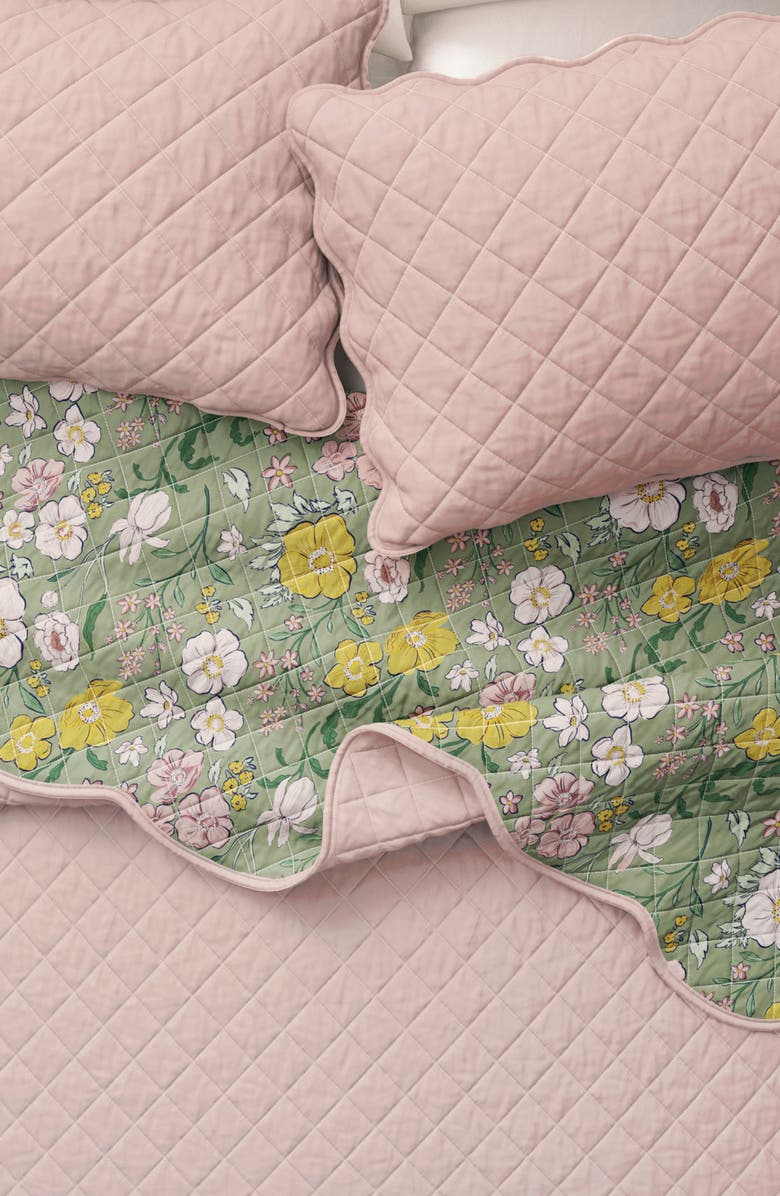 Woven & Weft Floral Scalloped Cotton Quilt & Sham Set, Alternate, color,