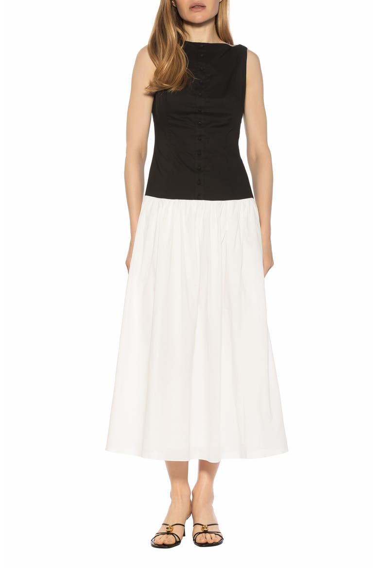 Solenne Mixed Media Dress, Main, color, BLACK/ WHITE