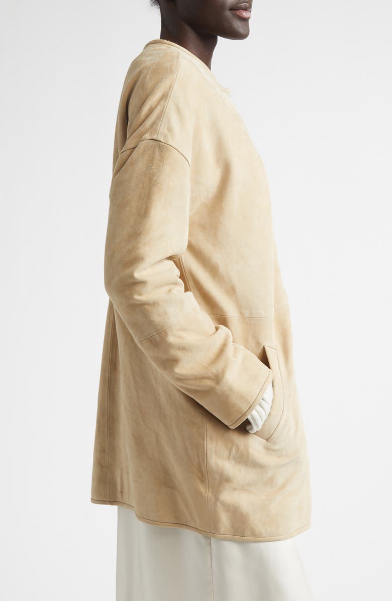 LOULOU DE SAISON Waren Oval Goatskin Suede Coat, Alternate, color, Beige