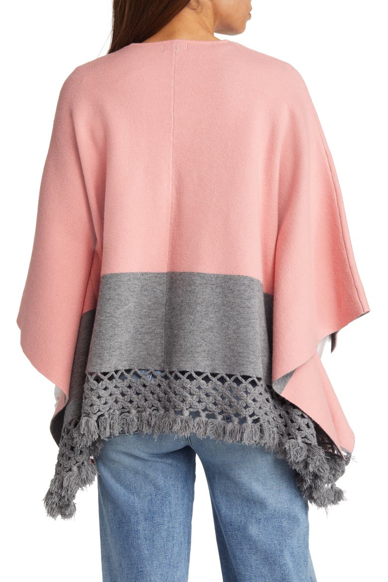 Colorblock Fringe Ruana, Alternate, color, PINK