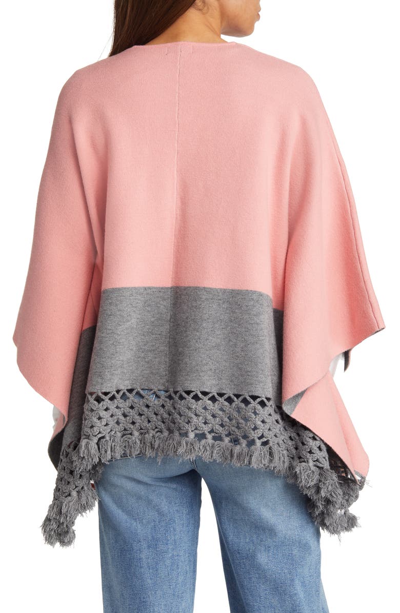Roffe Accessories Colorblock Fringe Ruana, Alternate, color, Pink