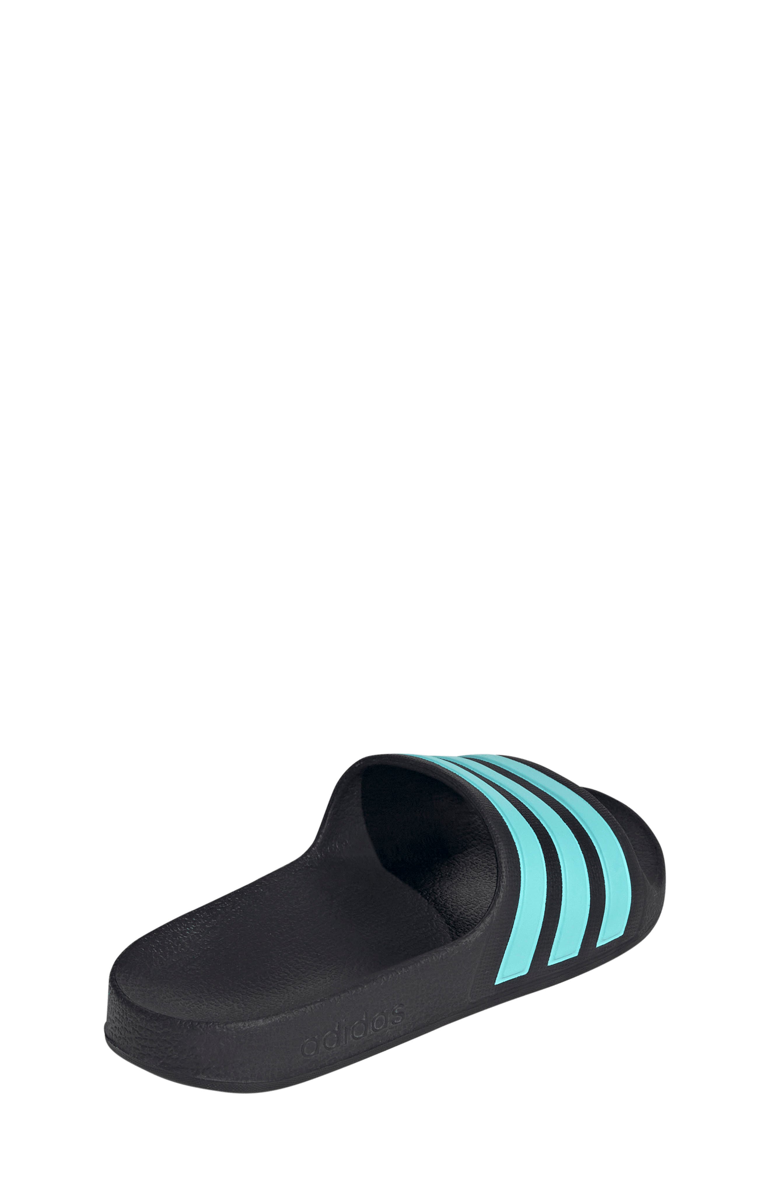 Adilette Shower Slide Sandal, Alternate, color, CORE BLACK/ FLASH AQUA