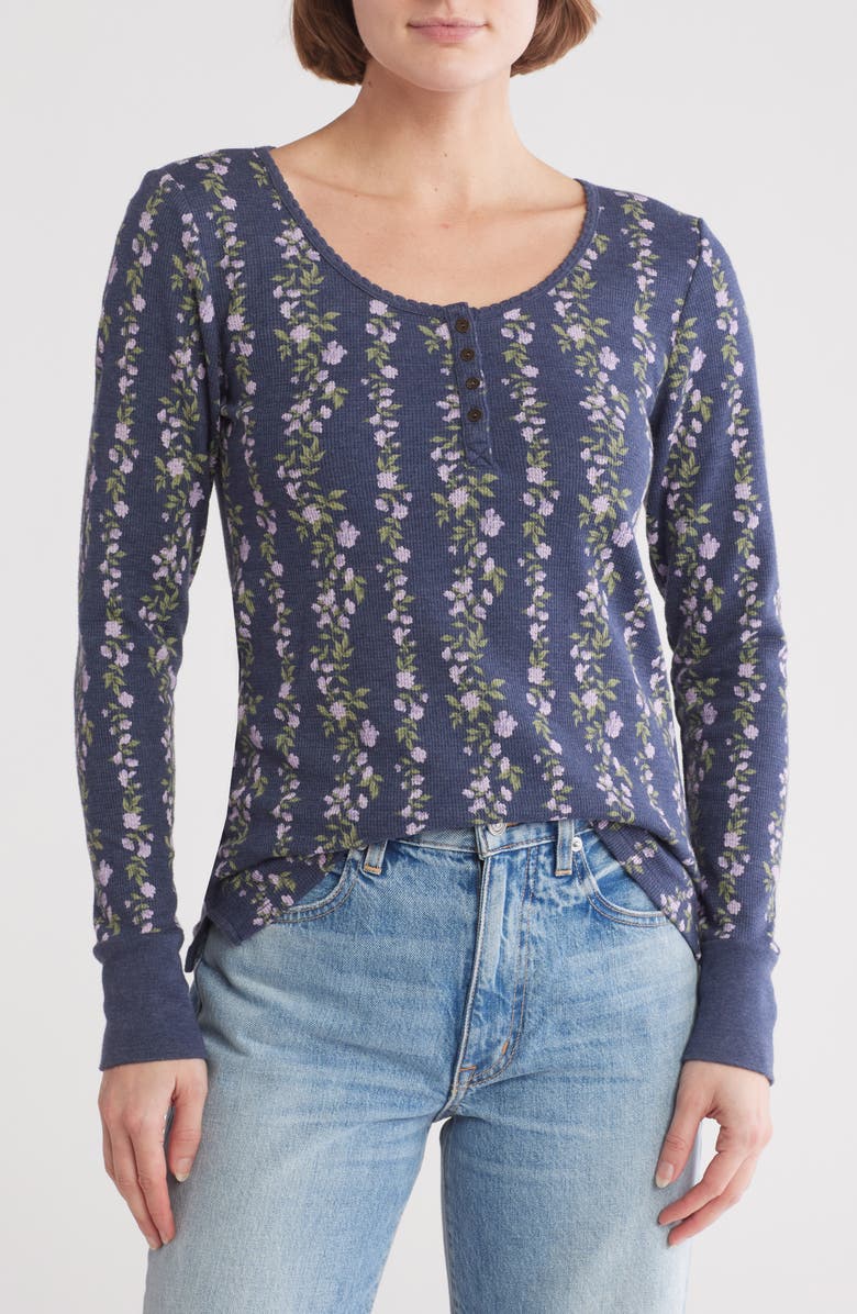 Lucky Brand Long Sleeve Thermal Henley, Main, color, Navy Floral