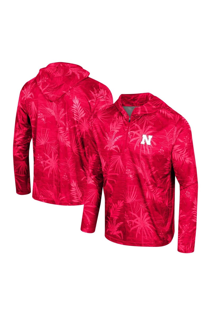 COLOSSEUM Men's Colosseum Scarlet Nebraska Huskers Palms Printed Lightweight Quarter-Zip Hooded Top, Main, color, 