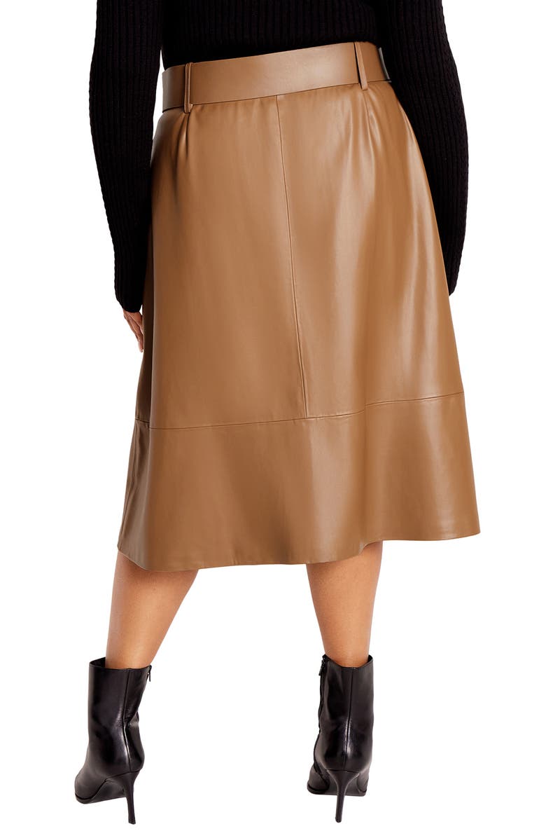 City Chic Untamed Belted Faux Leather Skirt, Alternate, color, Tan
