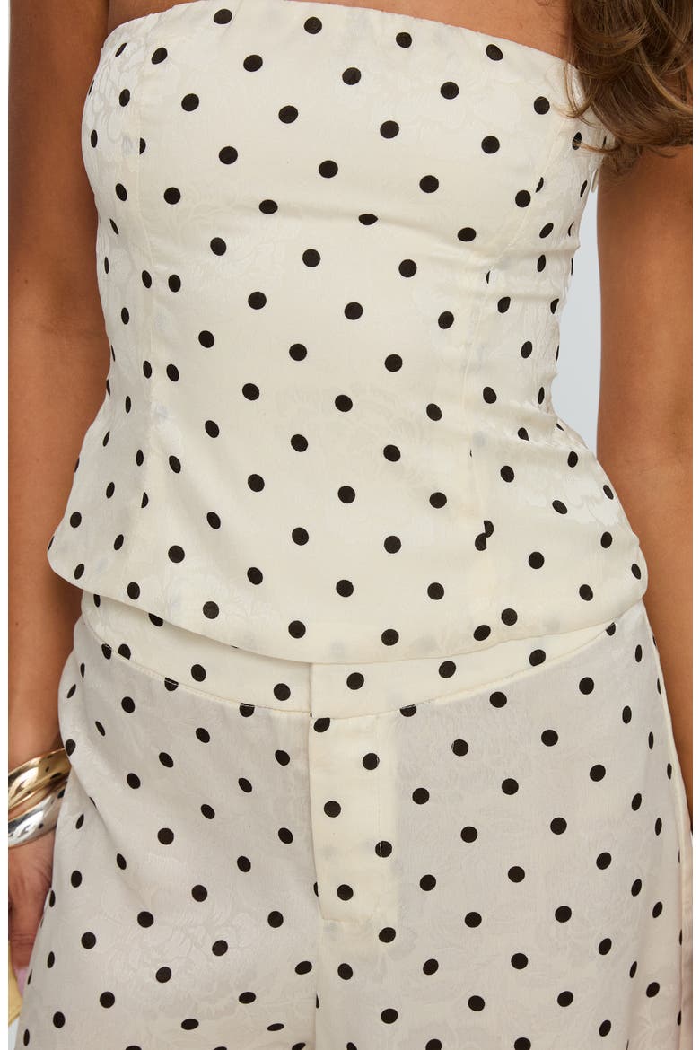 Powdered Sugar Polka Dot Strapless Top & Wide Leg Pants Set, Alternate, color, CREAM POLKA