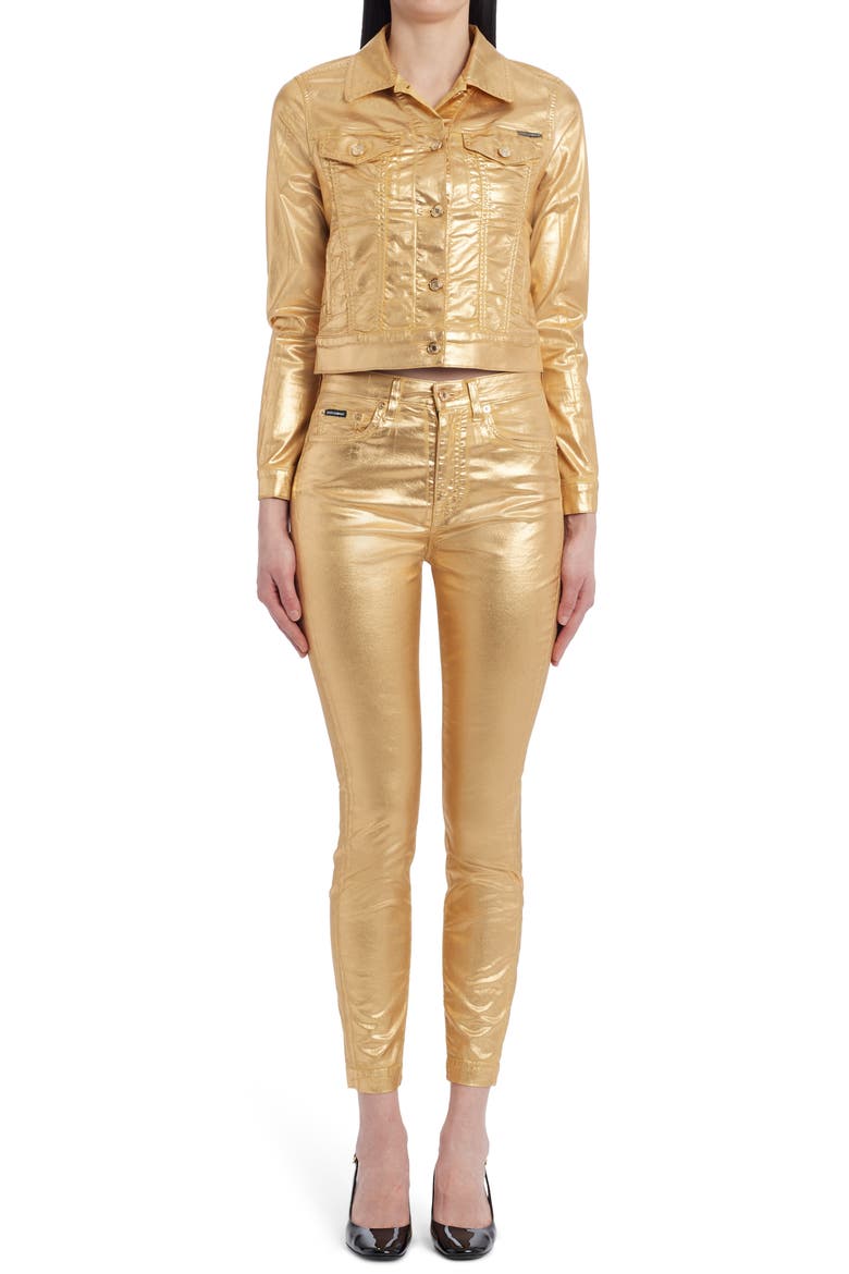 Grace Laminated Skinny Ankle Jeans, Alternate, color, GOLD