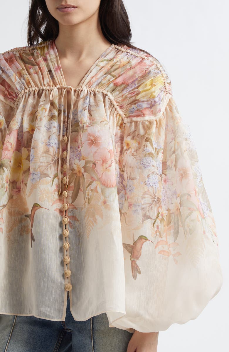 Zimmermann Tropical Floral Linen & Silk Shirt, Alternate, color,