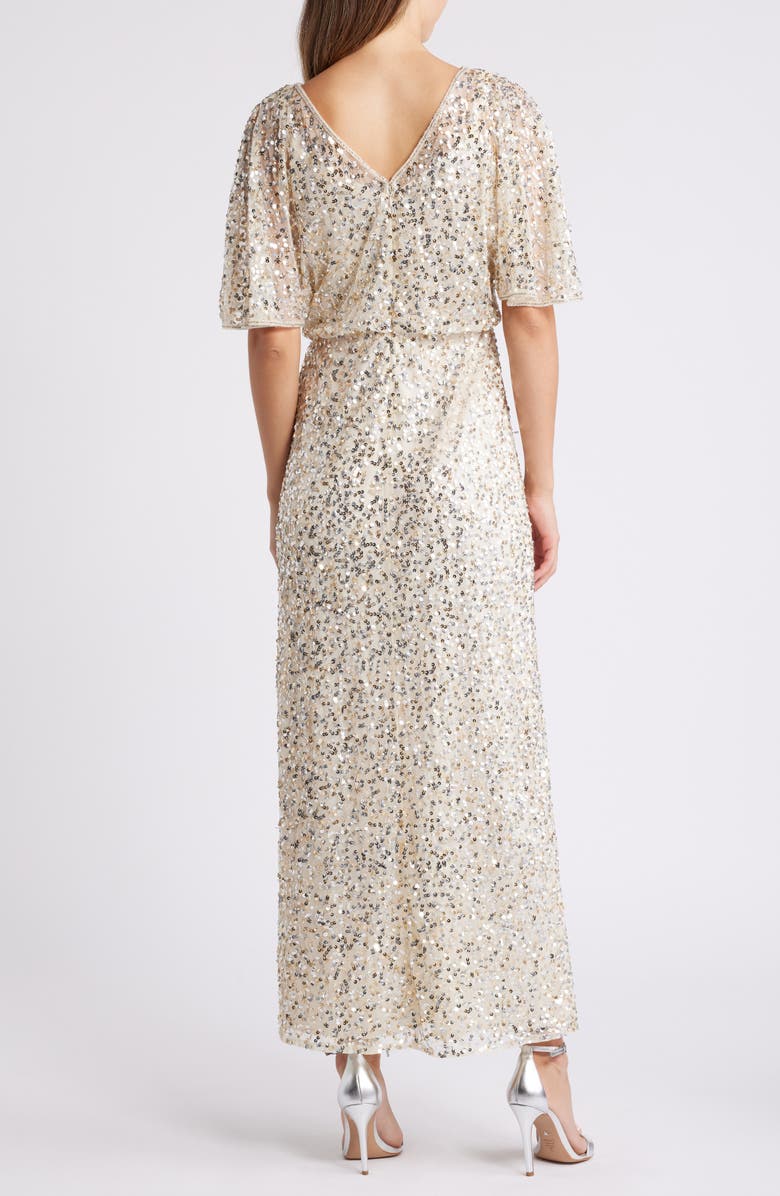 Pisarro Nights Beaded Capelet Gown, Alternate, color, Champagne