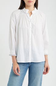 NIC+ZOE Zigzag Stitch Crinkle Cotton Button-Up Shirt