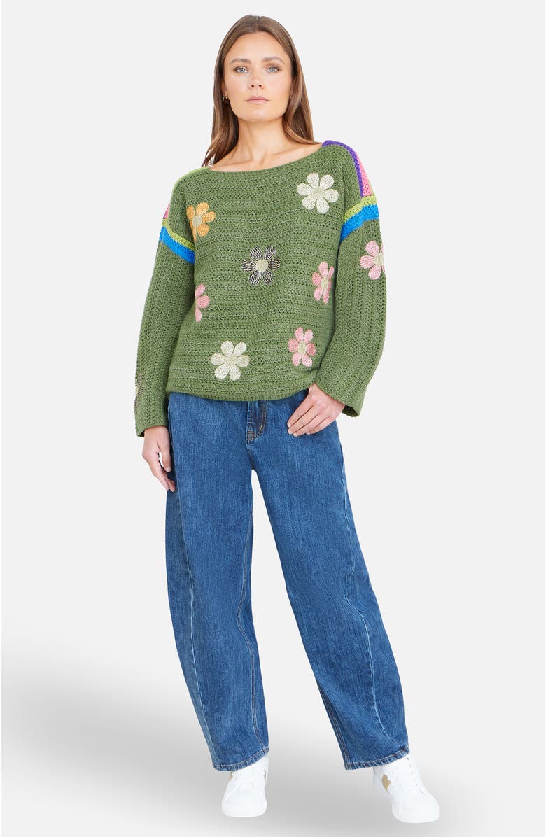 Yumi Crochet Flower Jumper, Alternate, color, Green